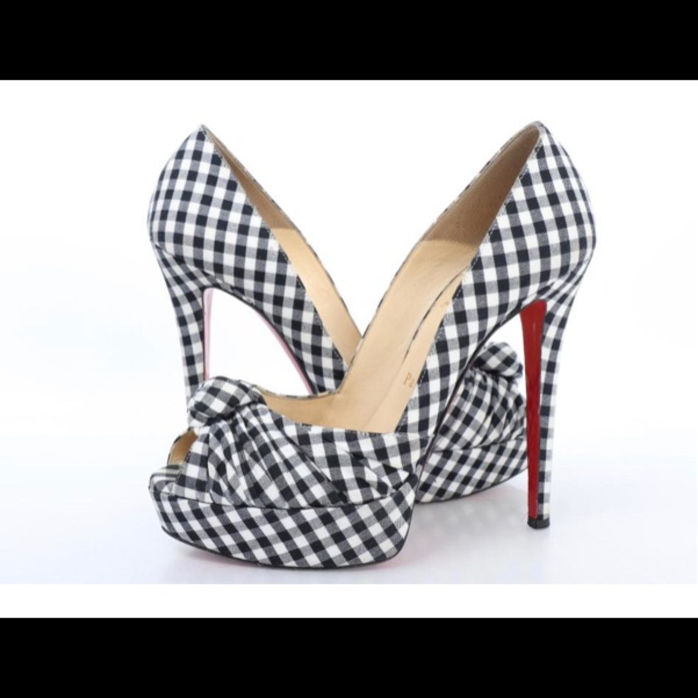 Christian Louboutin Greissmo Gingham Platform Peep Toe Pumps Heels Size 37